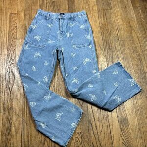 Society Blue Jeans with White Butterfly Print
